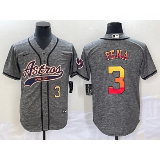 Personalized Men’s Houston Astros #3 Jeremy Pena Number Grey Gridiron Cool Base Stitched Baseball Jersey