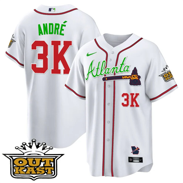 Personalized MEN’S ATLANTA BRAVES OUTKAST 3K Andre White COOL BASE JERSEY -ALL STITCHED