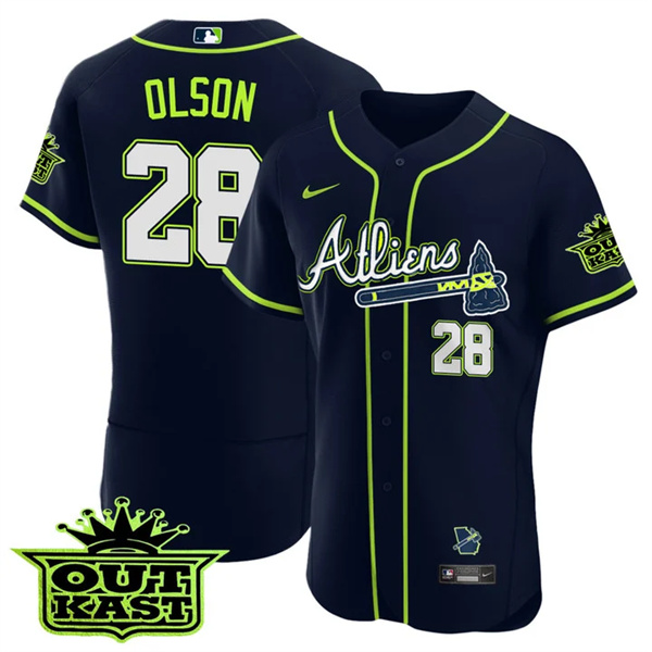 Personalized MEN’S ATLANTA BRAVES ATLIENS #28 Matt Olson FLEX BASE JERSEY – ALL STITCHED