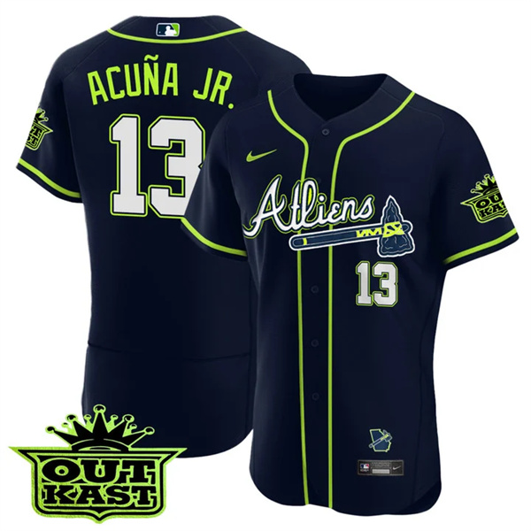 Personalized MEN’S ATLANTA BRAVES ATLIENS #13 Ronald Acuna Jr. FLEX BASE JERSEY – ALL STITCHED