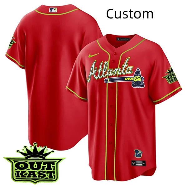 Personalized Custom MEN’S ATLANTA BRAVES OUTKAST Red COOL BASE JERSEY -ALL STITCHED