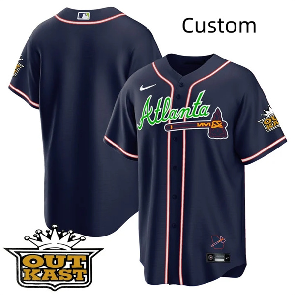 Personalized Custom MEN’S ATLANTA BRAVES OUTKAST Navy COOL BASE JERSEY -ALL STITCHED