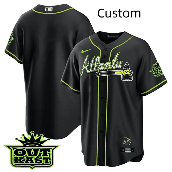 Personalized Custom MEN’S ATLANTA BRAVES OUTKAST Black COOL BASE JERSEY -ALL STITCHED