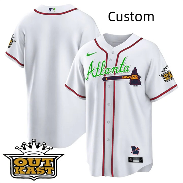 Personalized Custom MEN’S ATLANTA BRAVES OUTKAST White COOL BASE JERSEY -ALL STITCHED