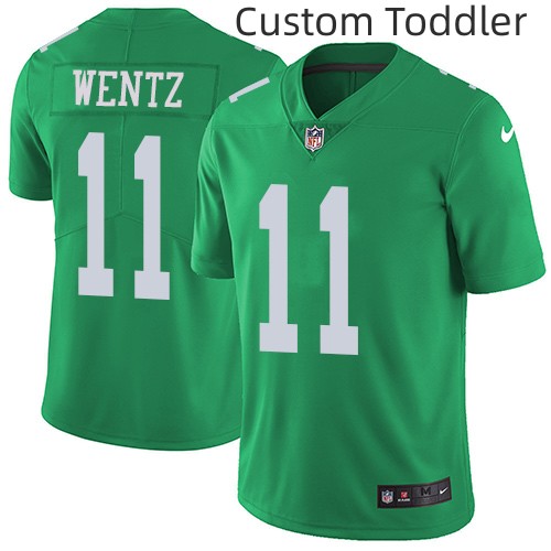 Personalized Toddler Eagles #11 Carson Wentz Green Stitched NFL Limited Rush Jersey
