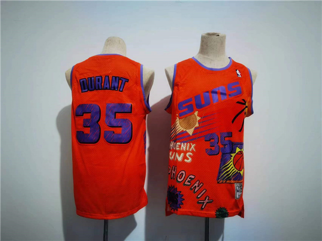 Personalized Men’s Phoenix Suns #35 Kevin Durant Orange Throwback Swingman Stitched Jersey