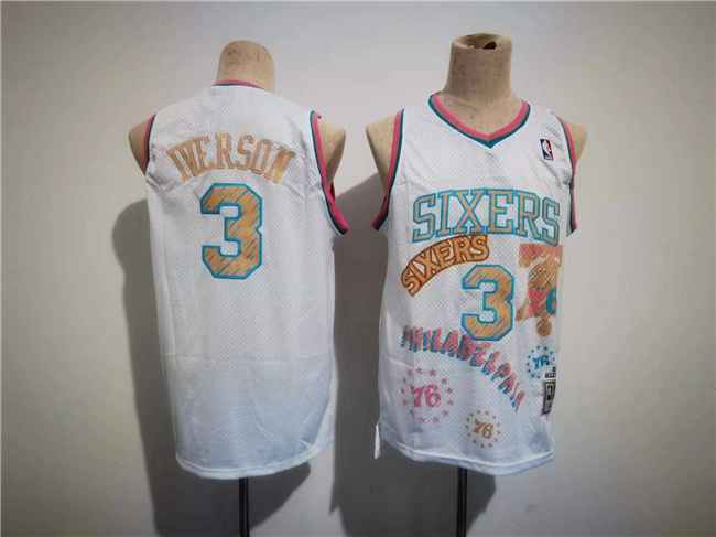 Personalized Men’s Philadelphia 76ers #3 Allen Iverson White Throwback Basketball Jersey