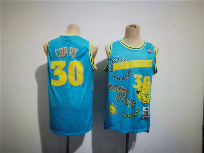 Personalized Men’s Golden State Warriors #30 Stephen Curry Blue Throwback Stitched Jersey