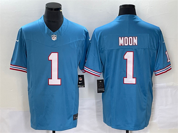 Personalized Men’s Tennessee Titans #1 Warren Moon Light Blue 2023 F.U.S.E. Limited Throwback Stitched Football Jersey
