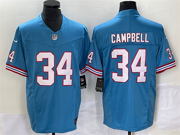 Personalized Men’s Tennessee Titans #34 Earl Campbell Light Blue 2023 F.U.S.E. Limited Throwback Stitched Football Jersey