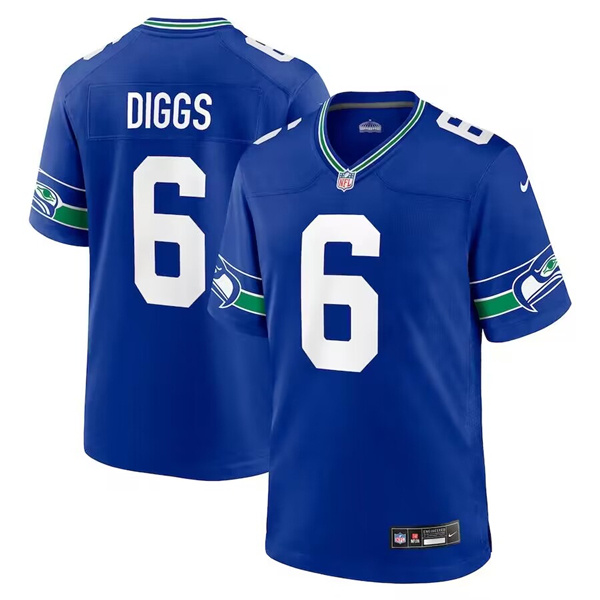 Personalized Men’s Seattle Seahawks #6 Quandre Diggs Royal Throwback Player Stitched Game Jersey