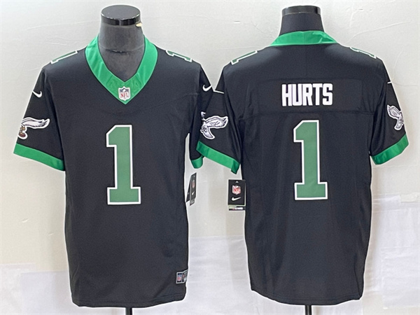 Personalized Men’s Philadelphia Eagles #1 Jalen Hurts Black 2023 F.U.S.E. Untouchable Stitched Football Jersey