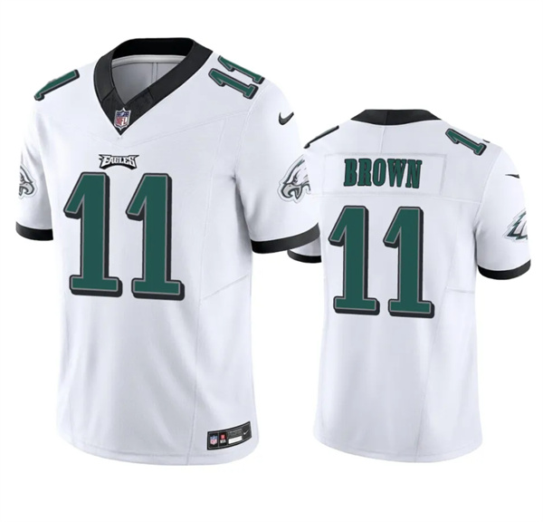 Personalized Men’s Philadelphia Eagles #11 A. J. Brown White 2023 F.U.S.E. Untouchable Stitched Football Jersey