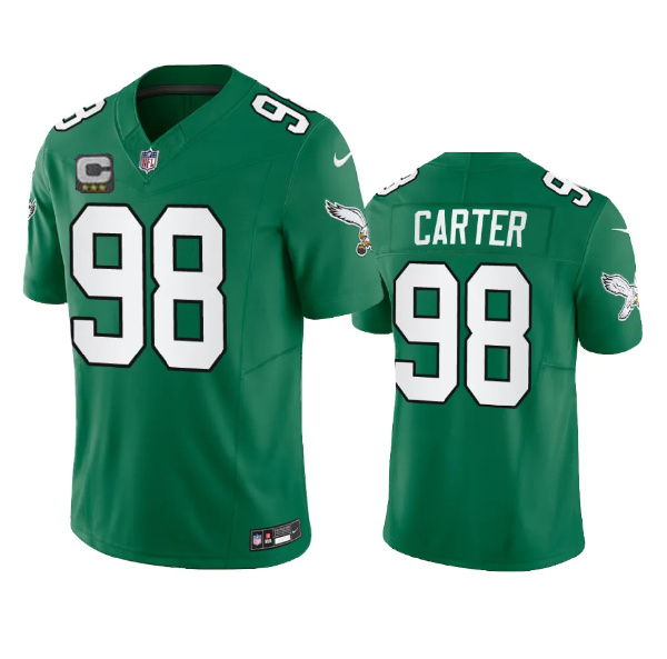 Personalized Men’s Philadelphia Eagles #98 Jalen Carter Green 2023 F.U.S.E. With C Patch Untouchable Stitched Football Jersey