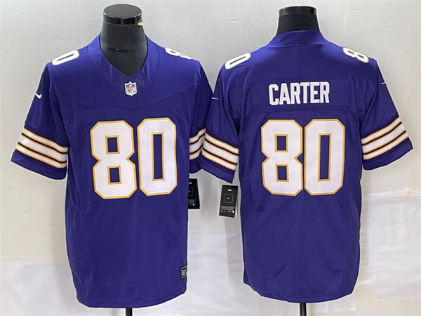 Personalized Men’s Minnesota Vikings #80 Cris Carter Purple 2023 F.U.S.E. Untouchable Limited Stitched Jersey