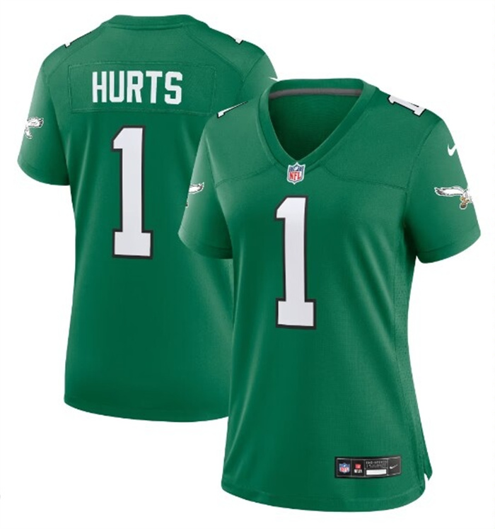 Personalized Women’s Philadelphia Eagles #1 Jalen Hurts Kelly Green Stitched Football Jersey(Run Small)