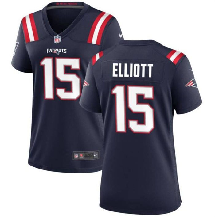 Personalized Women’s New England Patriots #15 Ezekiel Elliott Navy Stitched Jersey(Run Small)