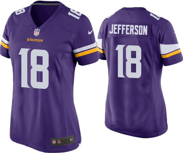 Personalized Women’s Minnesota Vikings #18 Justin Jefferson Purple Stitched Game Jersey(Run Small)