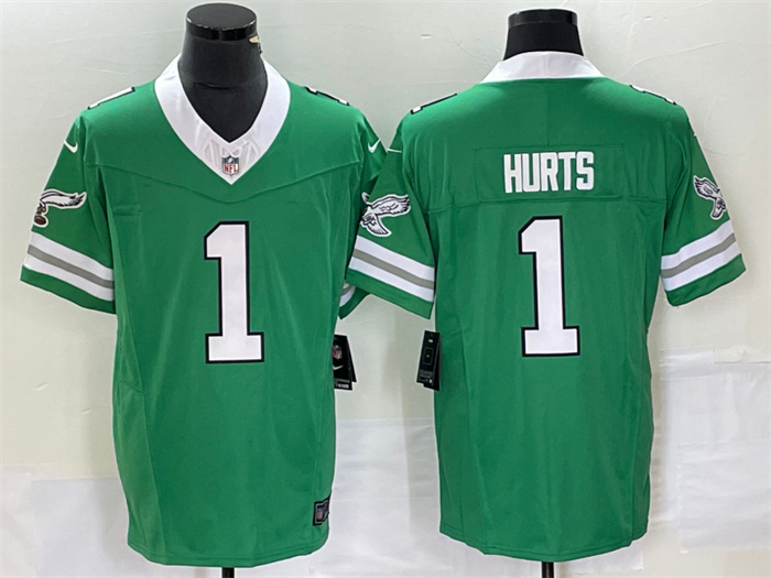 Personalized Men’s Philadelphia Eagles #1 Jalen Hurts Green 2023 F.U.S.E. Untouchable Stitched Football Jersey