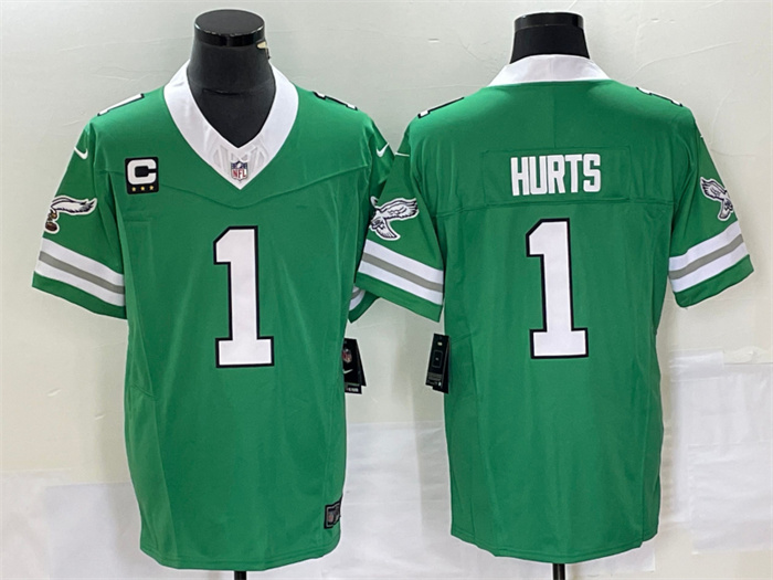Personalized Men’s Philadelphia Eagles #1 Jalen Hurts Green 2023 F.U.S.E. Untouchable With C Patch Stitched Football Jersey