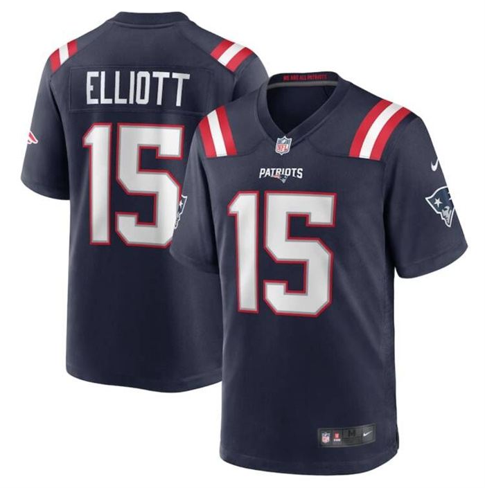 Personalized Men’s New England Patriots #15 Ezekiel Elliott Navy Stitched Game Jersey