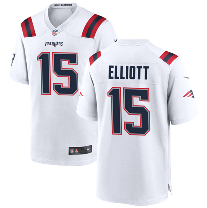 Personalized Men’s New England Patriots #15 Ezekiel Elliott White Stitched Game Jersey