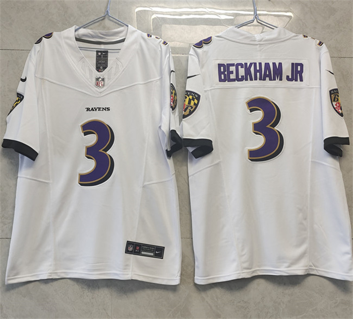 Personalized Men’s Baltimore Ravens #3 Odell Beckham Jr. White 2023 F.U.S.E. Untouchable Stitched Football Jersey