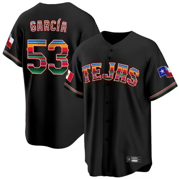 Personalized Men’s Texas Rangers #53 Adolis Garcia Mexico Black Cool Base Stitched Baseball Jersey