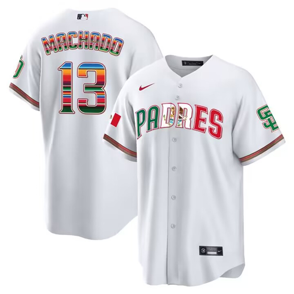 Personalized Men’s San Diego Padres #13 Manny Machado Mexico White Cool Base Stitched Baseball Jersey