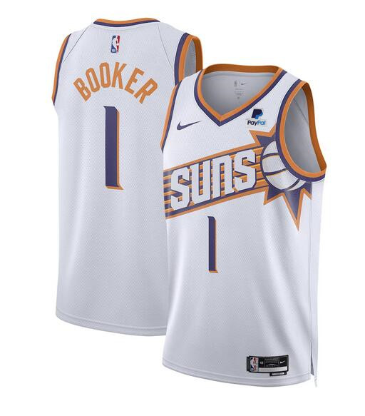 Personalized Men’s Phoenix Suns #1 Devin Booker White 2023 Association Edition Stitched Basketball Jersey