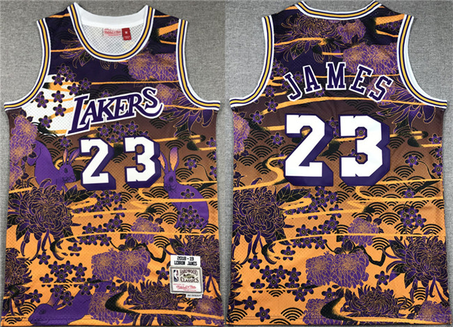 Personalized Men’s Los Angeles Lakers #23 LeBron James Purple Yellow Throwback Basketball Jersey