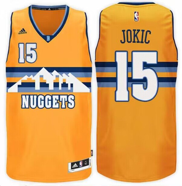 Personalized Men’s Denver Nuggets #15 Nikola Jokic Gold 2016-17 Swingman Stitched Basketball Jersey