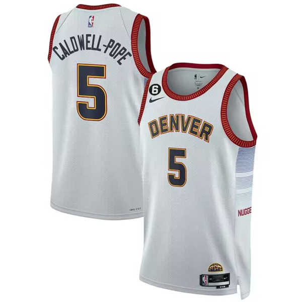 Personalized Men’s Denver Nuggets #5 Kentavious Caldwell-Pope White 2023 Draft Icon Edition Stitched Basketball Jersey