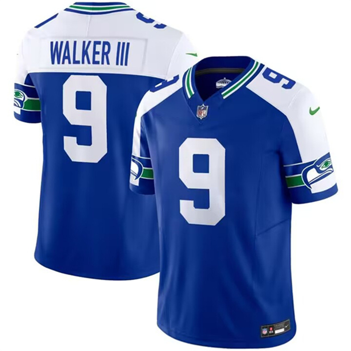 Personalized Men’s Seattle Seahawks #9 Kenneth Walker III Royal 2023 F.U.S.E. Throwback Limited Stitched Football Jersey