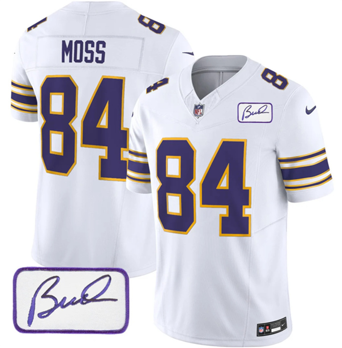 Personalized Men’s Minnesota Vikings #84 Randy Moss White 2023 F.U.S.E. Bud Grant Patch Limited Stitched Jersey