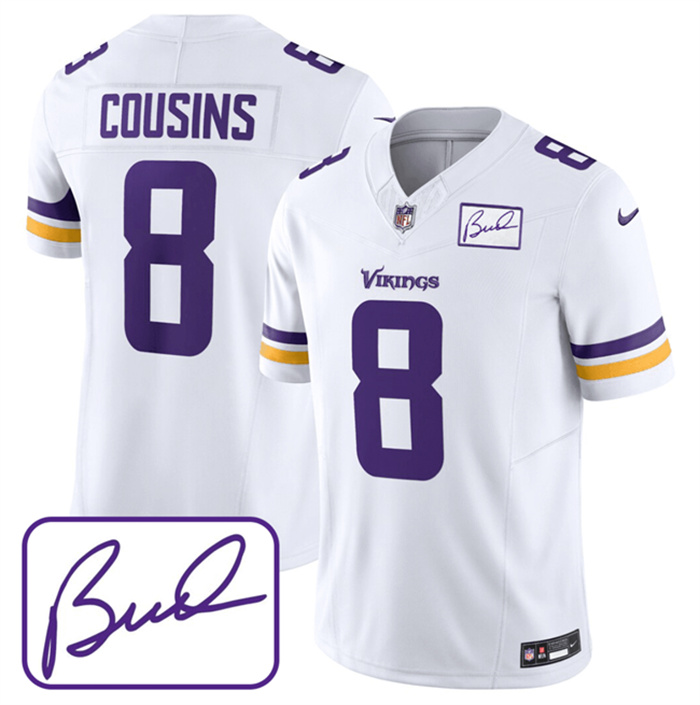 Personalized Men’s Minnesota Vikings #8 Kirk Cousins White 2023 F.U.S.E. Bud Grant Patch Limited Stitched Jersey