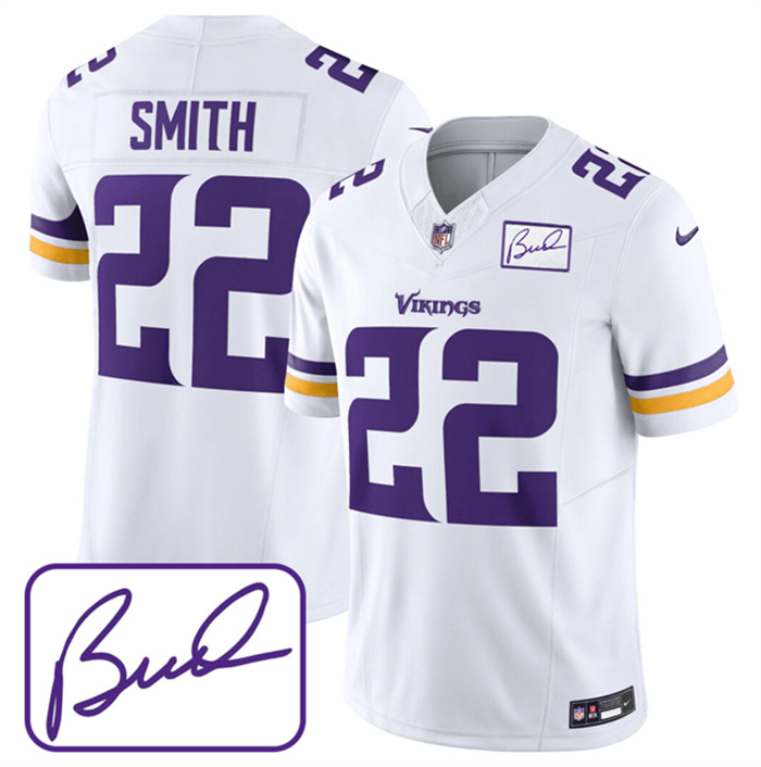 Personalized Men’s Minnesota Vikings #22 Harrison Smith White 2023 F.U.S.E. Bud Grant Patch Limited Stitched Jersey