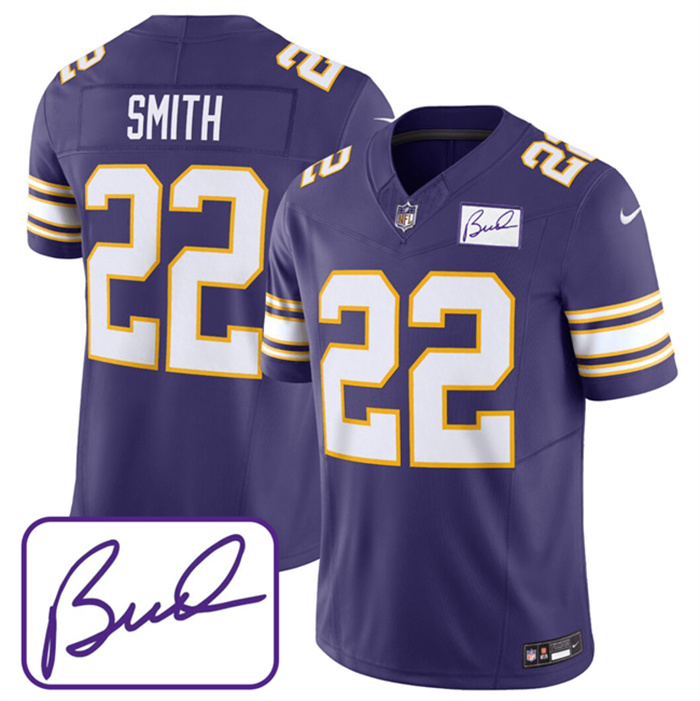 Personalized Men’s Minnesota Vikings #22 Harrison Smith Purple 2023 F.U.S.E. Bud Grant Patch Limited Stitched Jersey