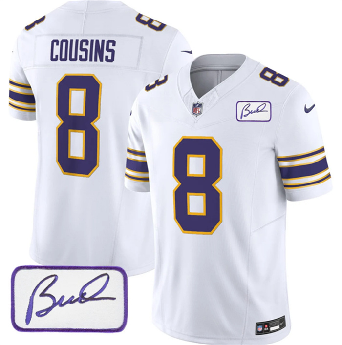 Personalized Men’s Minnesota Vikings #8 Kirk Cousins White 2023 F.U.S.E. Bud Grant Patch Limited Stitched Jersey