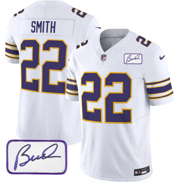 Personalized Men’s Minnesota Vikings #22 Harrison Smith White 2023 F.U.S.E. Bud Grant Patch Limited Stitched Jersey