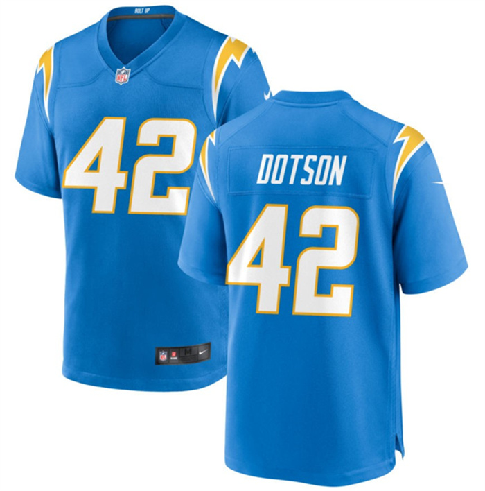 Personalized Men’s Los Angeles Chargers #42 Elijah Dotson Blue Stitched Game Jersey
