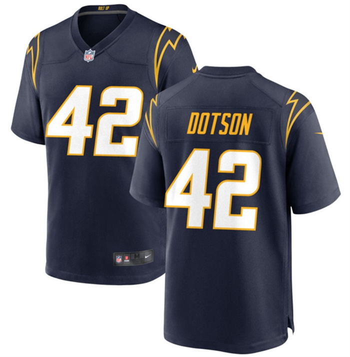 Personalized Men’s Los Angeles Chargers #42 Elijah Dotson Navy Stitched Game Jersey