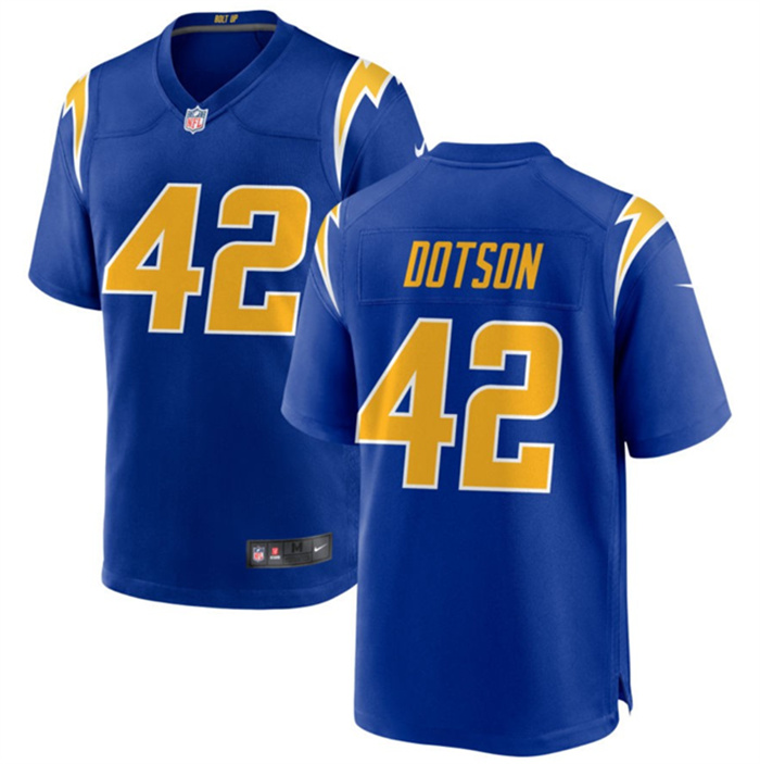 Personalized Men’s Los Angeles Chargers #42 Elijah Dotson Royal Stitched Game Jersey