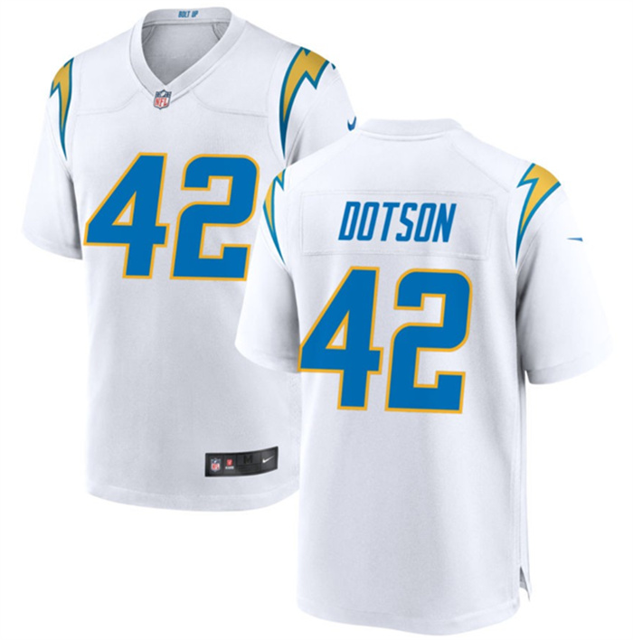 Personalized Men’s Los Angeles Chargers #42 Elijah Dotson White Stitched Game Jersey
