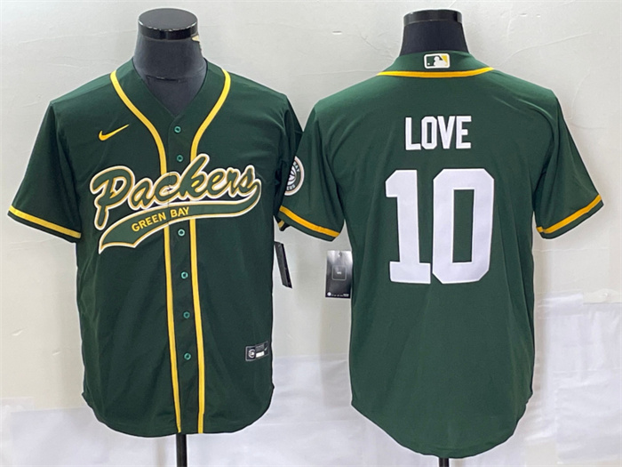 Personalized Men’s Green Bay Packers #10 Jordan Love Green Cool Base Stitched Baseball Jersey