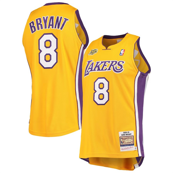 Personalized Men’s Los Angeles Lakers #8 Kobe Bryant Gold Throwback Stitched Basketball Jersey