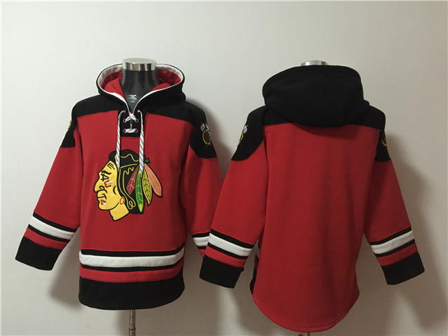 Personalized Men’s Chicago Blackhawks Blank Red Lace-Up Pullover Hoodie