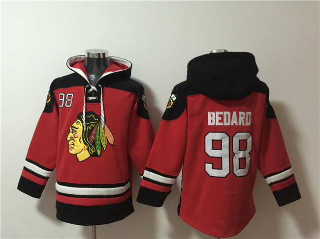 Personalized Men’s Chicago Blackhawks #98 Connor Bedard Red Color Lace-Up Pullover Hoodie