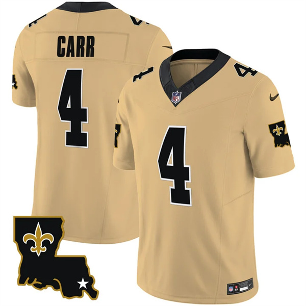 Personalized Men’s New Orleans Saints #4 Derek Carr Gold 2023 F.U.S.E. 1987 Legacy Stitched Jersey