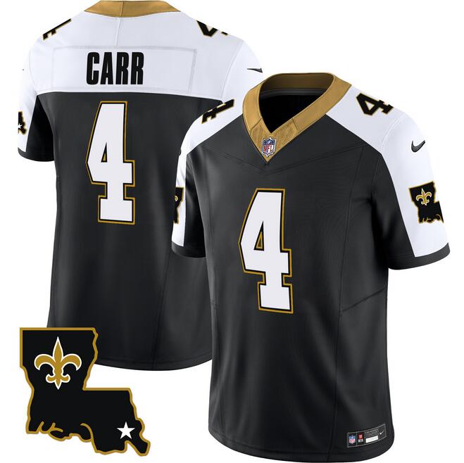 Personalized Men’s New Orleans Saints #4 Derek Carr Black White 2023 F.U.S.E. 1987 Legacy Stitched Jersey
